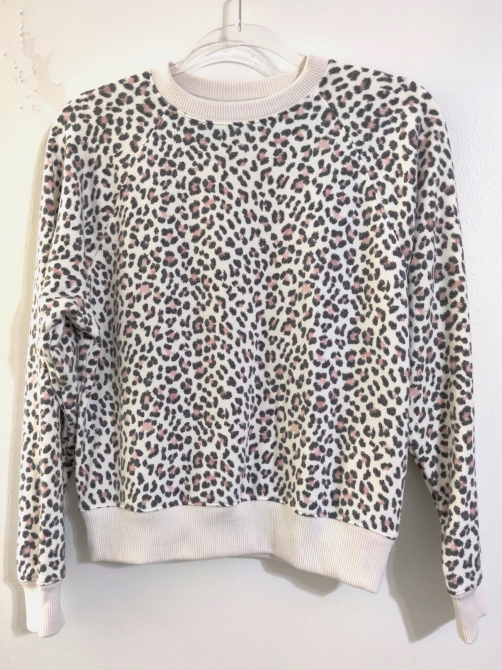 Victoria's Secret Cream Leopard Crewneck Sweater with Brown and Black Spots XS